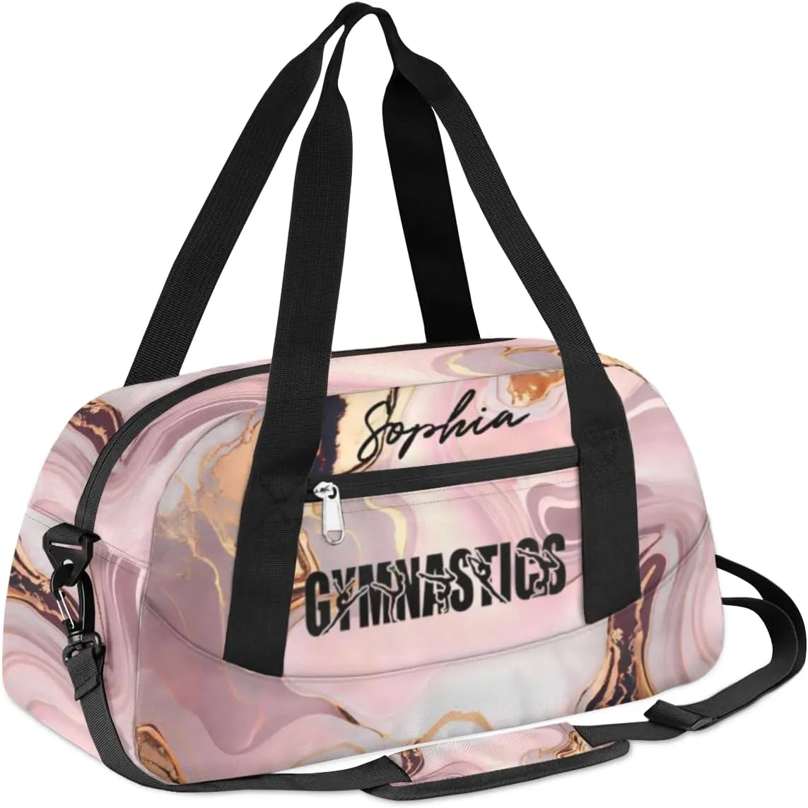 Personalized Gymnastics Pink Marble Background Design Duffel Bag for Girl, Custom Sport Duffel Bag, Customize Travel Duffle Bag with Name, Gifts For Children