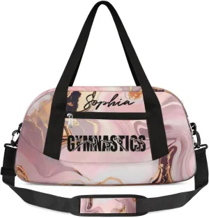Personalized Gymnastics Pink Marble Background Design Duffel Bag for Girl, Custom Sport Duffel Bag, Customize Travel Duffle Bag with Name, Gifts For Children