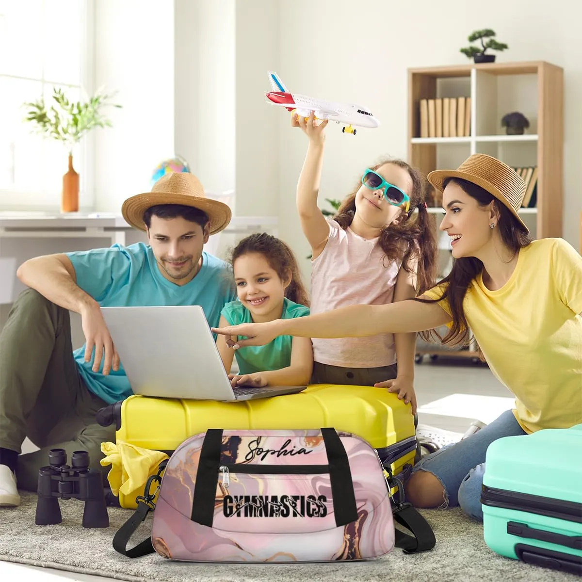 Personalized Gymnastics Pink Marble Background Design Duffel Bag for Girl, Custom Sport Duffel Bag, Customize Travel Duffle Bag with Name, Gifts For Children