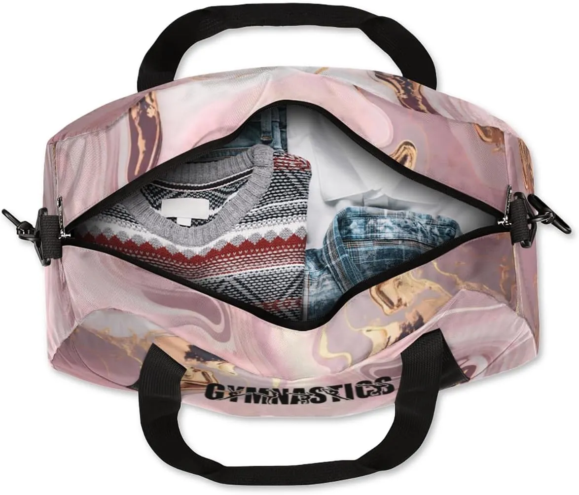 Personalized Gymnastics Pink Marble Background Design Duffel Bag for Girl, Custom Sport Duffel Bag, Customize Travel Duffle Bag with Name, Gifts For Children