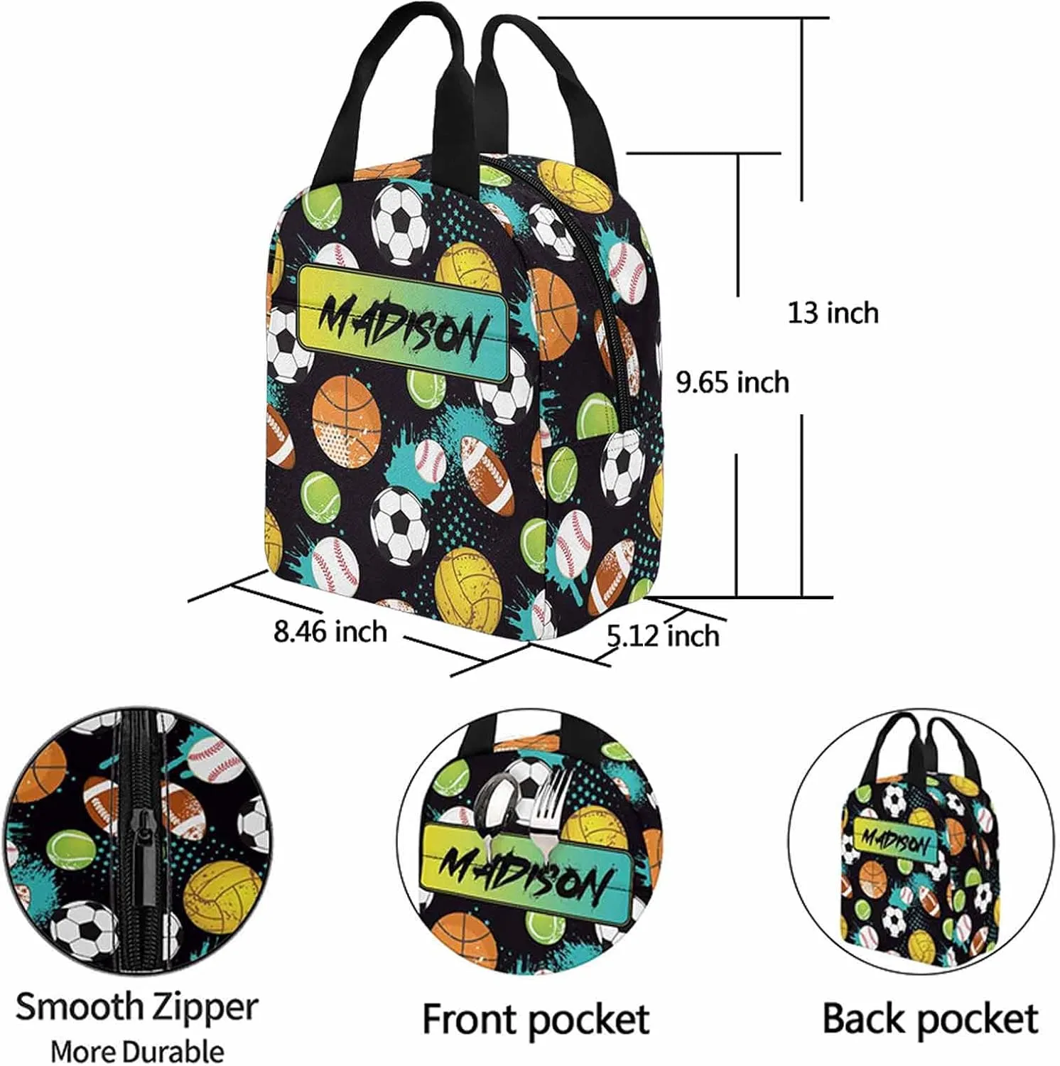 Personalized Kids Boys Backpacks with Lunch Box, Custom Bookbags Schoolbag with Lunch Bag, Football Basketball Baseball Casual Daypacks Back to School Backpack for Preschool Elementary