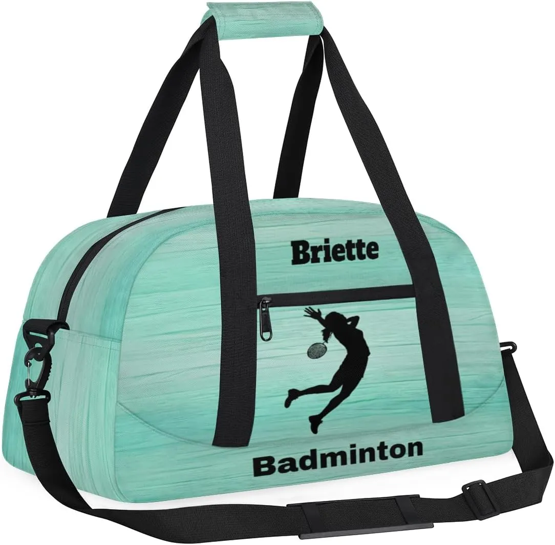 Personalized Kids Sports Bag, Custom Sport Duffel Bag, Cheerleading Dance Bag Weekender Bags Travel Duffel Bag for Girl, Light Green, Sports Badminton