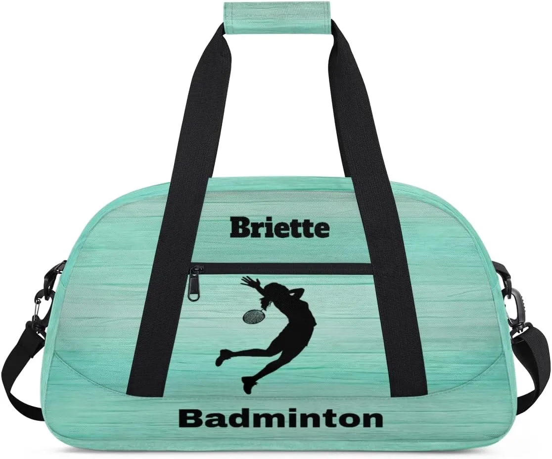 Personalized Kids Sports Bag, Custom Sport Duffel Bag, Cheerleading Dance Bag Weekender Bags Travel Duffel Bag for Girl, Light Green, Sports Badminton