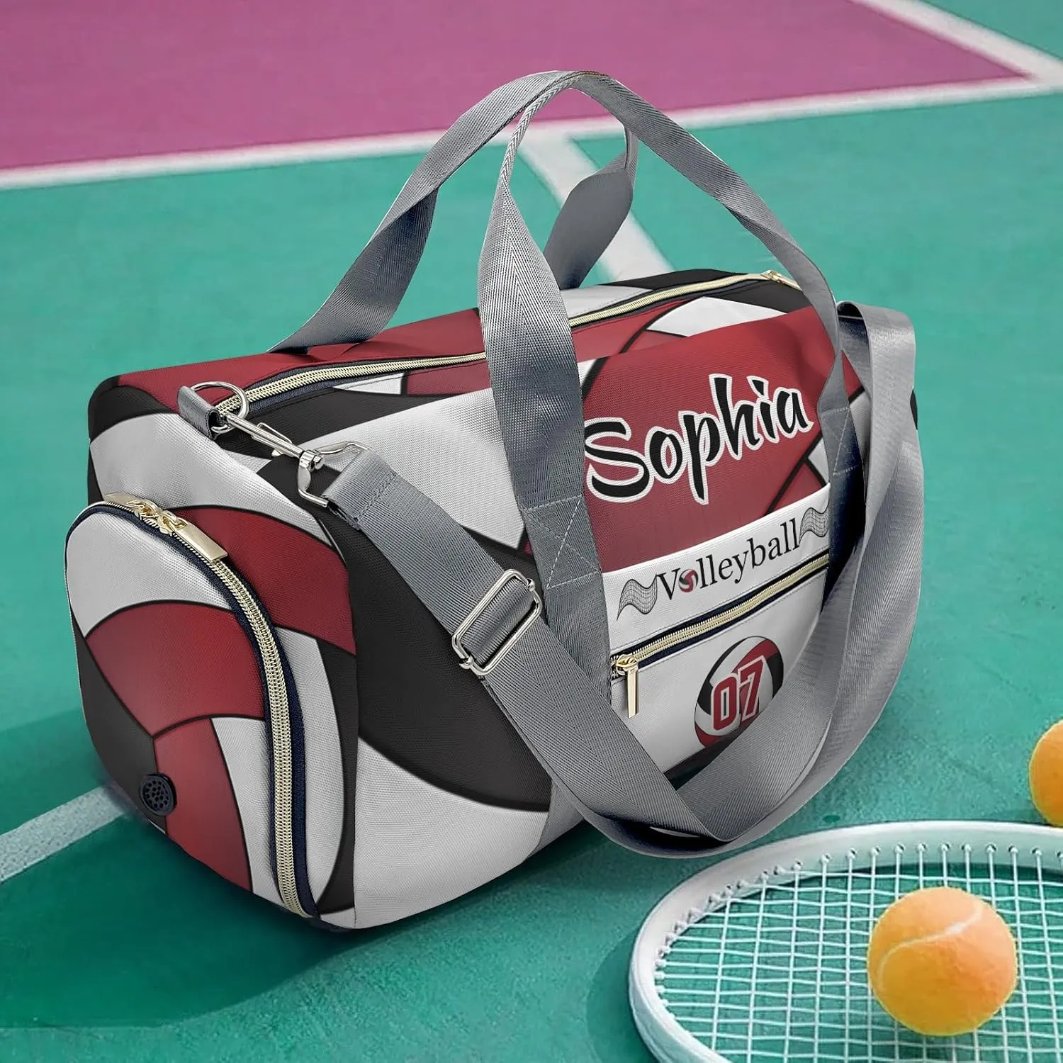Personalized Multi-Function Travel Volleyball Black Dark Red Duffel Bags Large Capacity Women Men Gym Yoga Ballet with Name