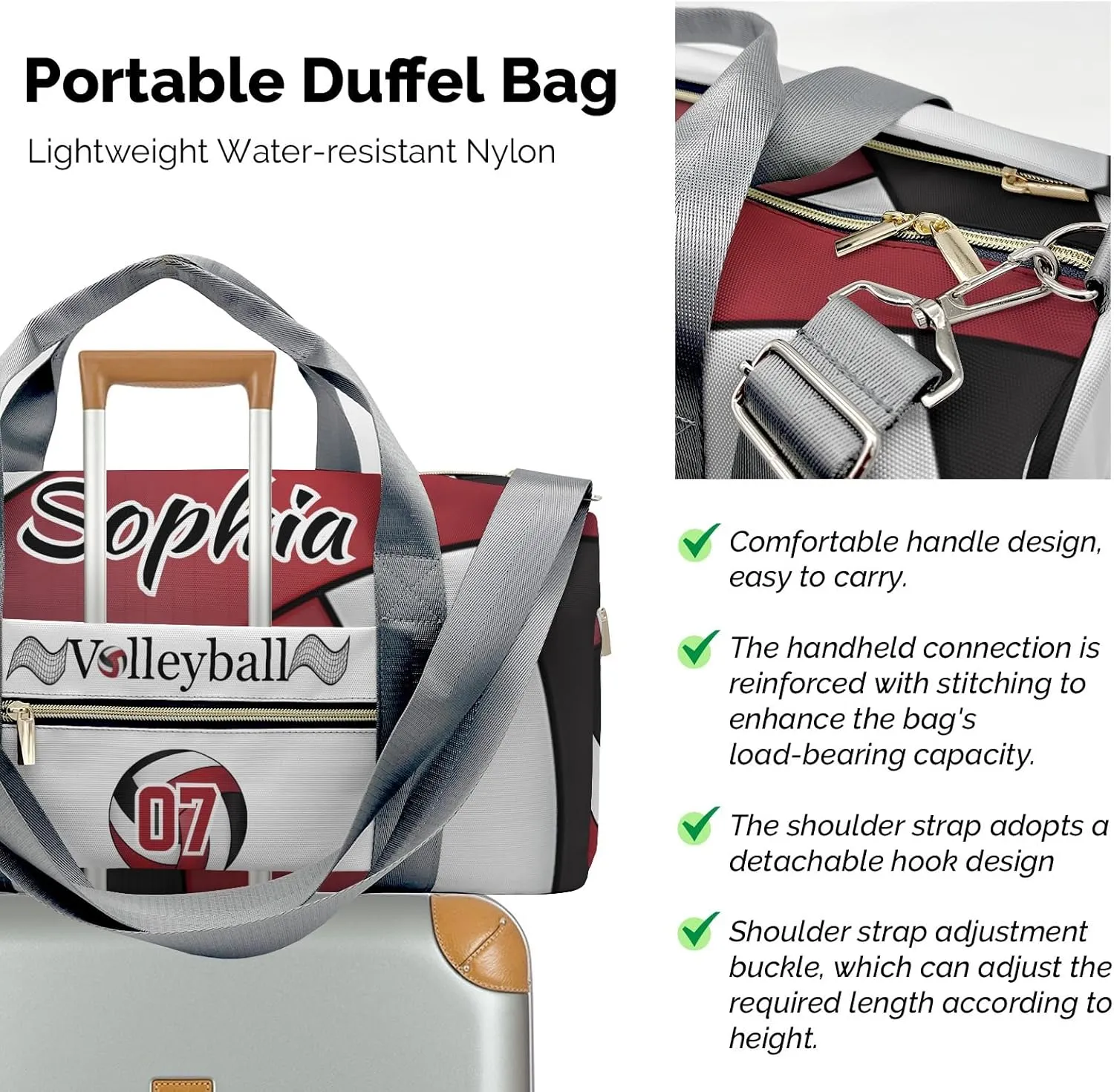 Personalized Multi-Function Travel Volleyball Black Dark Red Duffel Bags Large Capacity Women Men Gym Yoga Ballet with Name