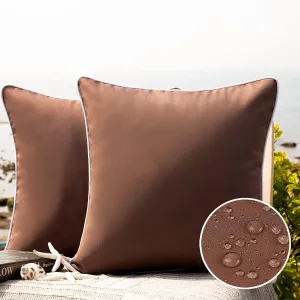 Phantoscope Pack of 2 Outdoor Waterproof Solid Throw Decorative Pillow Cover Decorative Square Outdoor Pillows Cushion Case Patio Pillows for Couch Tent Sunbrella (20''x20'', Brown)