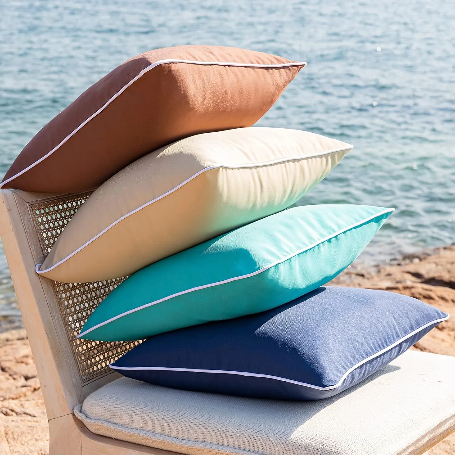 Phantoscope Pack of 2 Outdoor Waterproof Solid Throw Decorative Pillow Cover Decorative Square Outdoor Pillows Cushion Case Patio Pillows for Couch Tent Sunbrella (20''x20'', Brown)