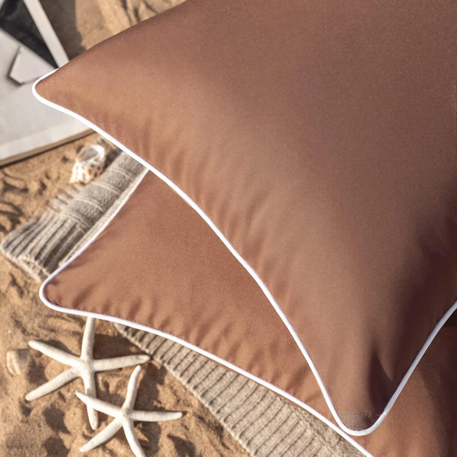 Phantoscope Pack of 2 Outdoor Waterproof Solid Throw Decorative Pillow Cover Decorative Square Outdoor Pillows Cushion Case Patio Pillows for Couch Tent Sunbrella (20''x20'', Brown)