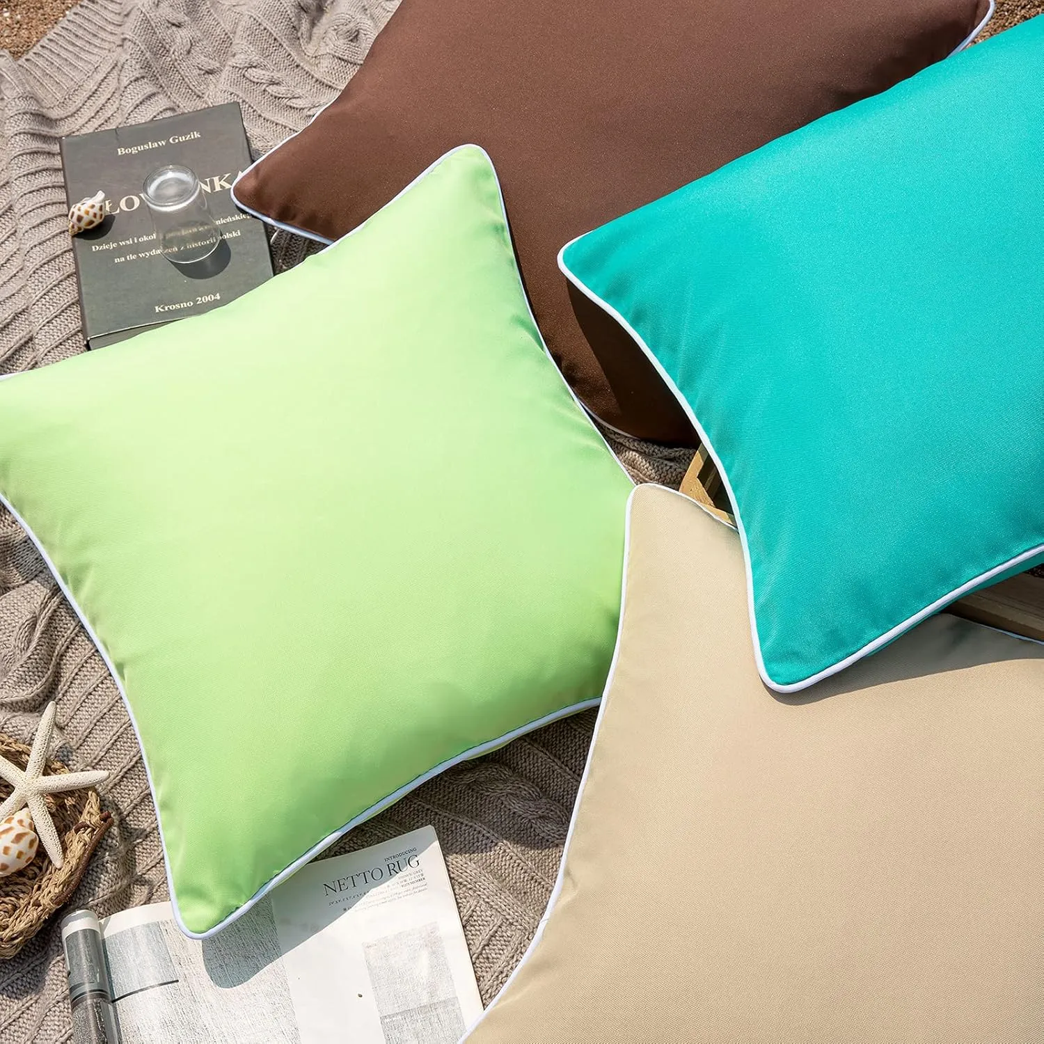 Phantoscope Pack of 2 Outdoor Waterproof Solid Throw Decorative Pillow Cover Decorative Square Outdoor Pillows Cushion Case Patio Pillows for Couch Tent Sunbrella (20''x20'', Brown)