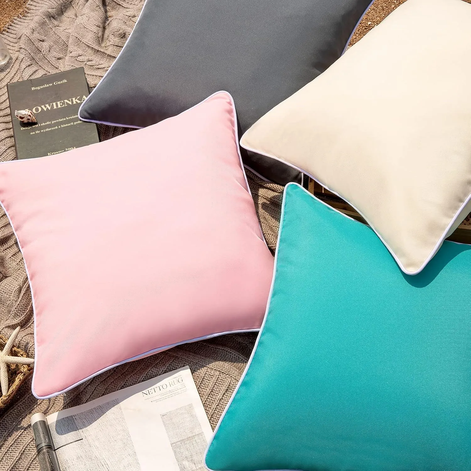 Phantoscope Pack of 2 Outdoor Waterproof Solid Throw Decorative Pillow Cover Decorative Square Outdoor Pillows Cushion Case Patio Pillows for Couch Tent Sunbrella (20''x20'', Cream Cheese)