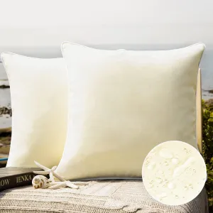 Phantoscope Pack of 2 Outdoor Waterproof Solid Throw Decorative Pillow Cover Decorative Square Outdoor Pillows Cushion Case Patio Pillows for Couch Tent Sunbrella (20''x20'', Cream Cheese)