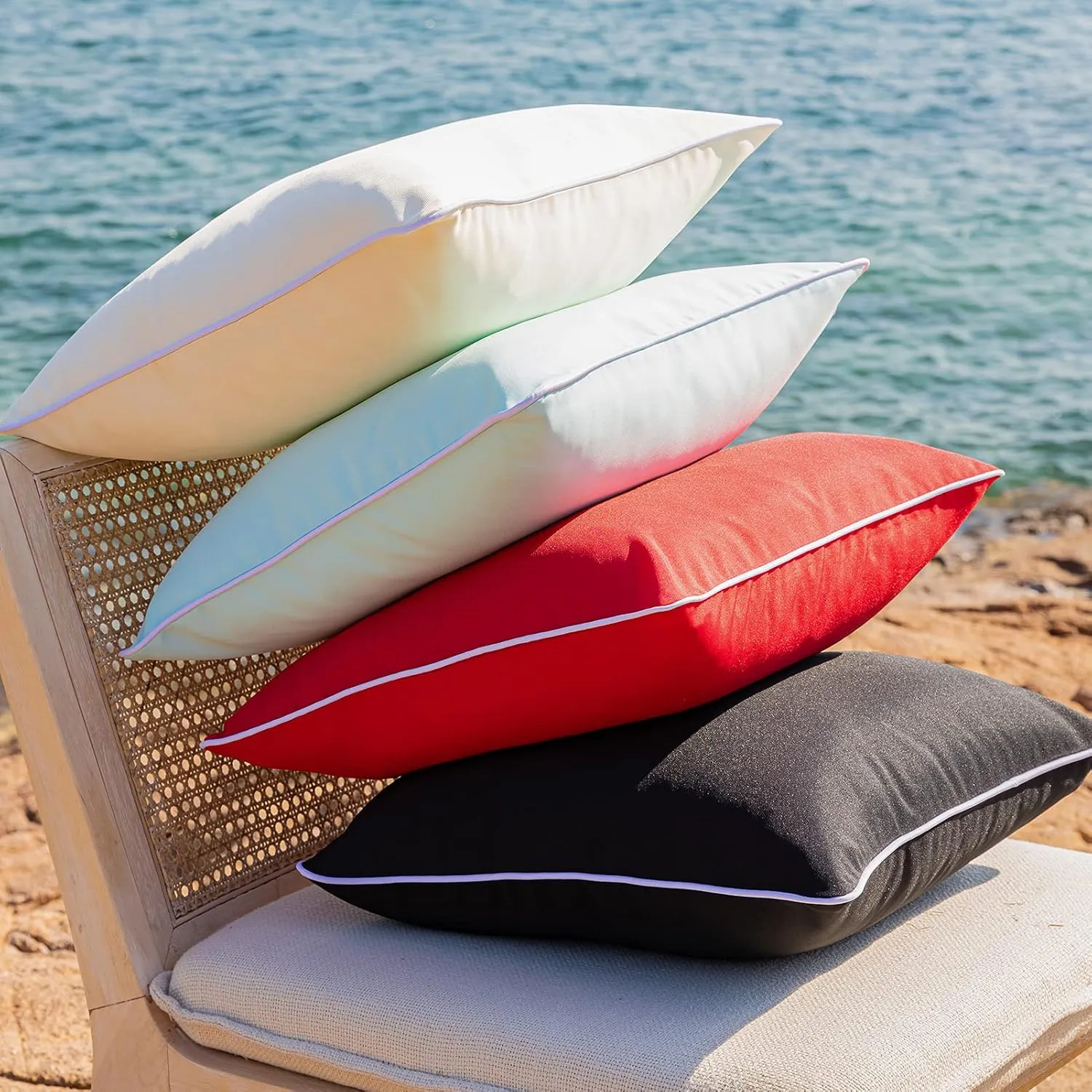 Phantoscope Pack of 2 Outdoor Waterproof Solid Throw Decorative Pillow Cover Decorative Square Outdoor Pillows Cushion Case Patio Pillows for Couch Tent Sunbrella (20''x20'', Cream Cheese)
