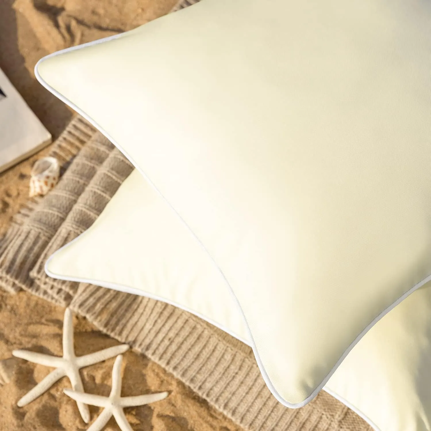 Phantoscope Pack of 2 Outdoor Waterproof Solid Throw Decorative Pillow Cover Decorative Square Outdoor Pillows Cushion Case Patio Pillows for Couch Tent Sunbrella (20''x20'', Cream Cheese)