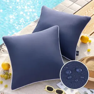 Phantoscope Pack of 2 Outdoor Waterproof Solid Throw Decorative Pillow Cover Decorative Square Outdoor Pillows Cushion Case Patio Pillows for Couch Tent Sunbrella (20''x20'', Dark Blue)