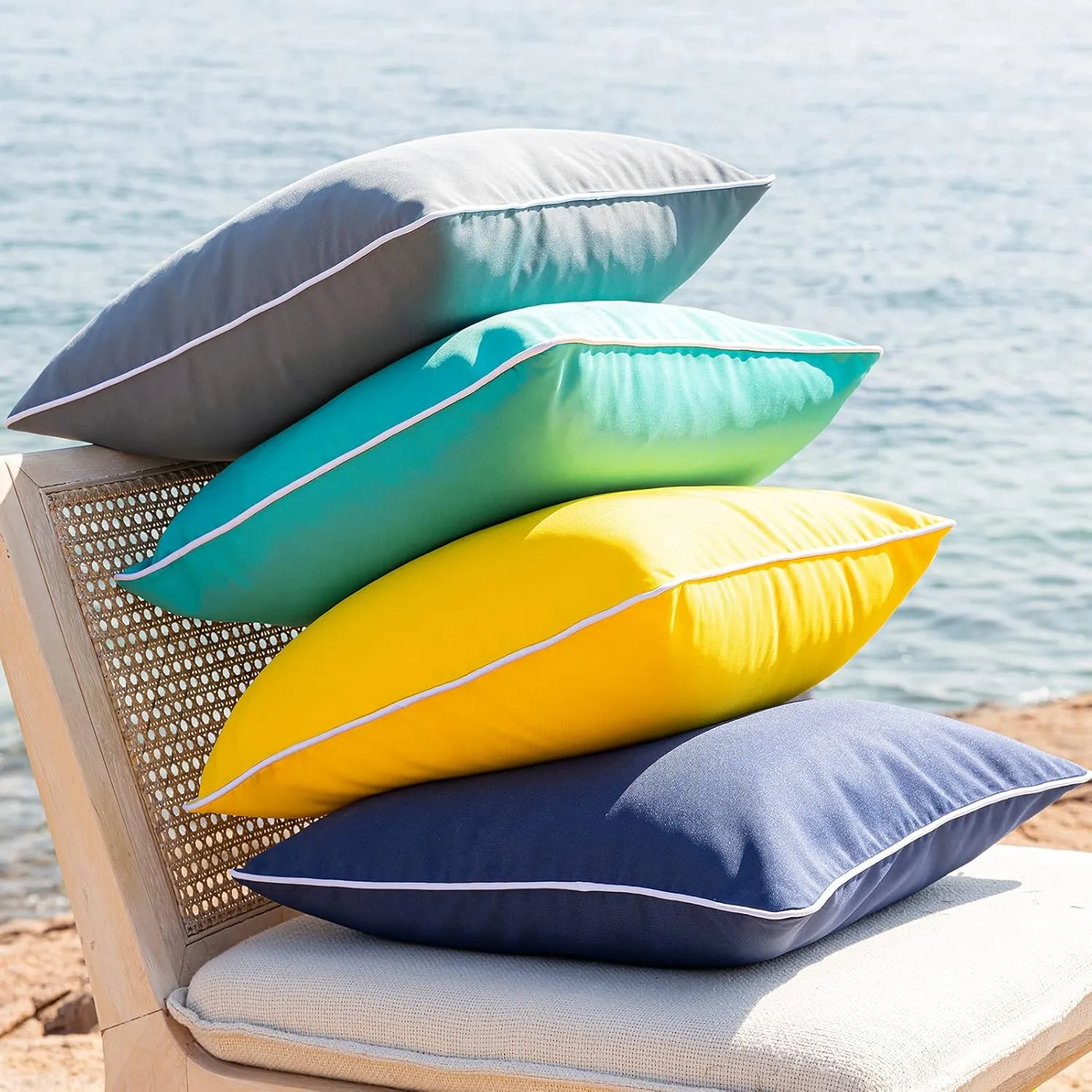 Phantoscope Pack of 2 Outdoor Waterproof Solid Throw Decorative Pillow Cover Decorative Square Outdoor Pillows Cushion Case Patio Pillows for Couch Tent Sunbrella (20''x20'', Dark Blue)