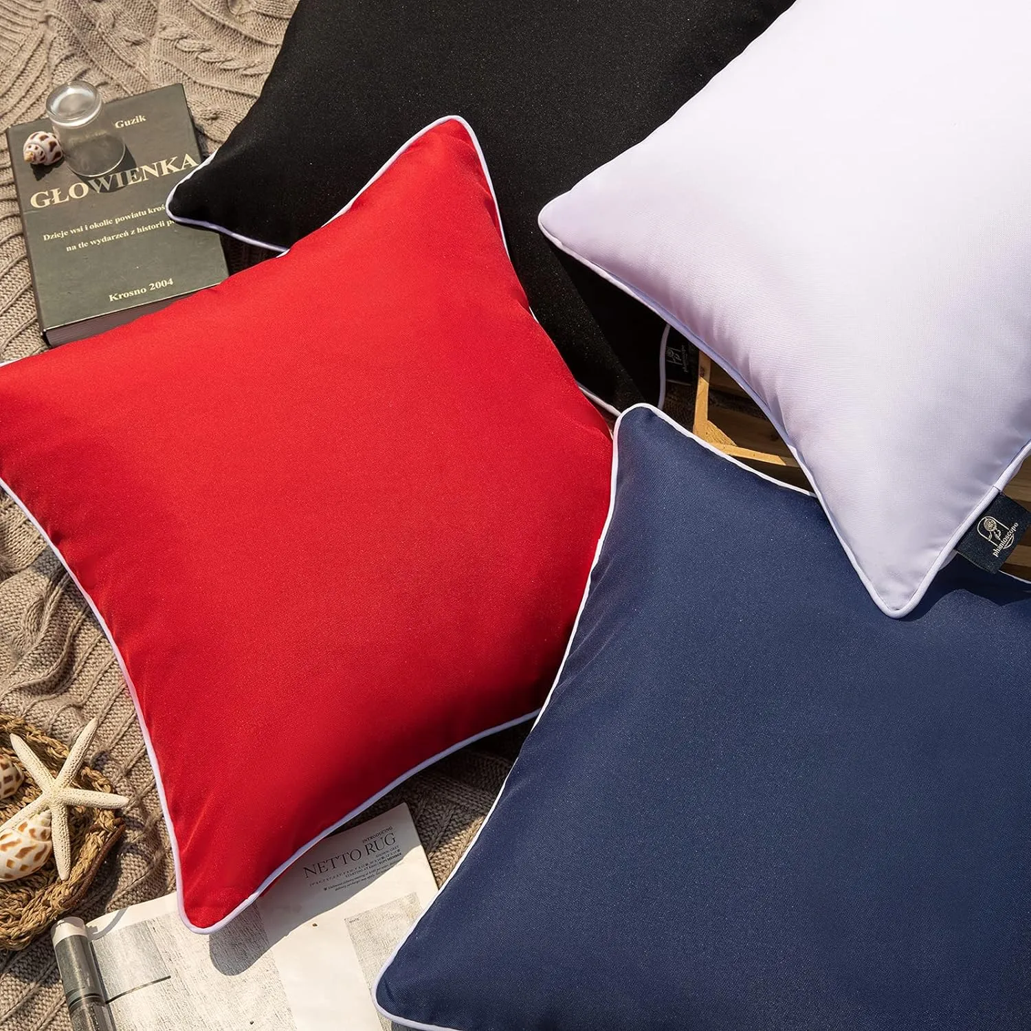 Phantoscope Pack of 2 Outdoor Waterproof Solid Throw Decorative Pillow Cover Decorative Square Outdoor Pillows Cushion Case Patio Pillows for Couch Tent Sunbrella (20''x20'', Dark Blue)