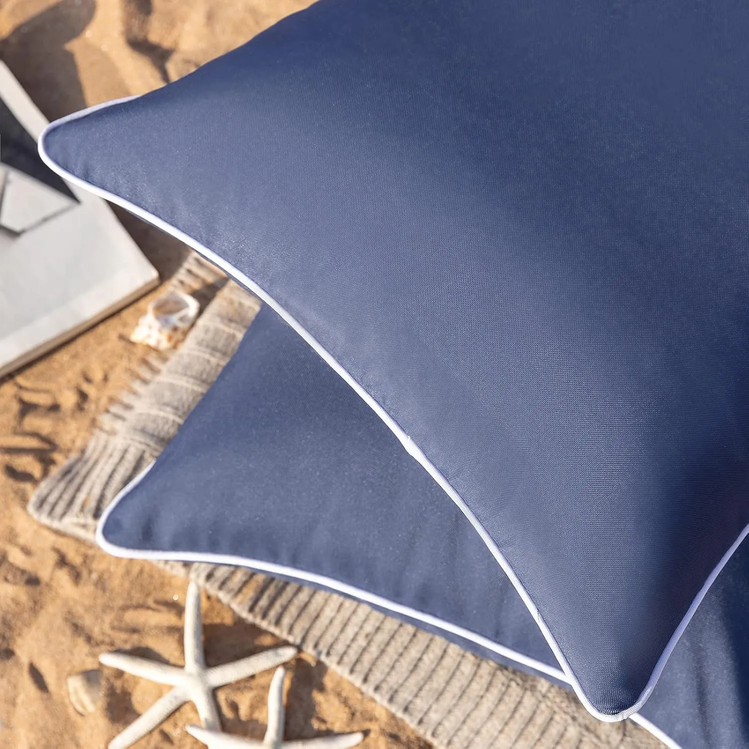 Phantoscope Pack of 2 Outdoor Waterproof Solid Throw Decorative Pillow Cover Decorative Square Outdoor Pillows Cushion Case Patio Pillows for Couch Tent Sunbrella (20''x20'', Dark Blue)