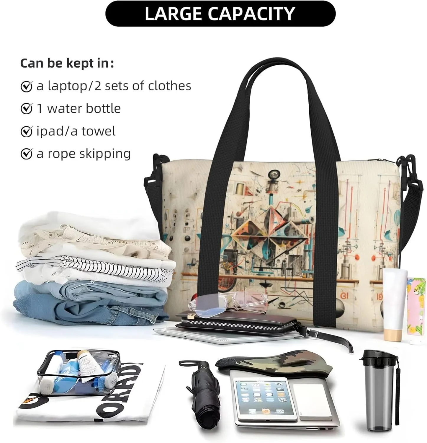 Physics Print Women Travel Duffel Bag, Large Weekender Carry-On Tote, Gym Workout Bag,Mommy Hospital Bag
