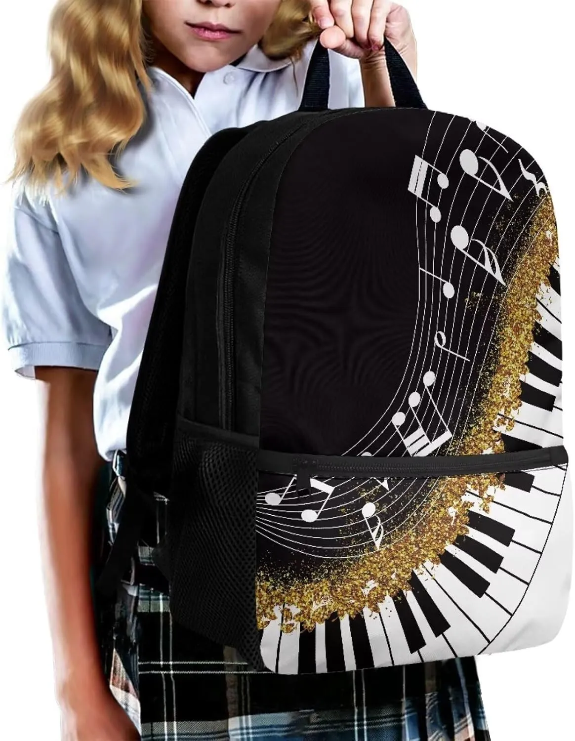 Piano Keys Music Notes Backpack for Girls Bookbag Primary School Daypack Elementary Students Knapsack