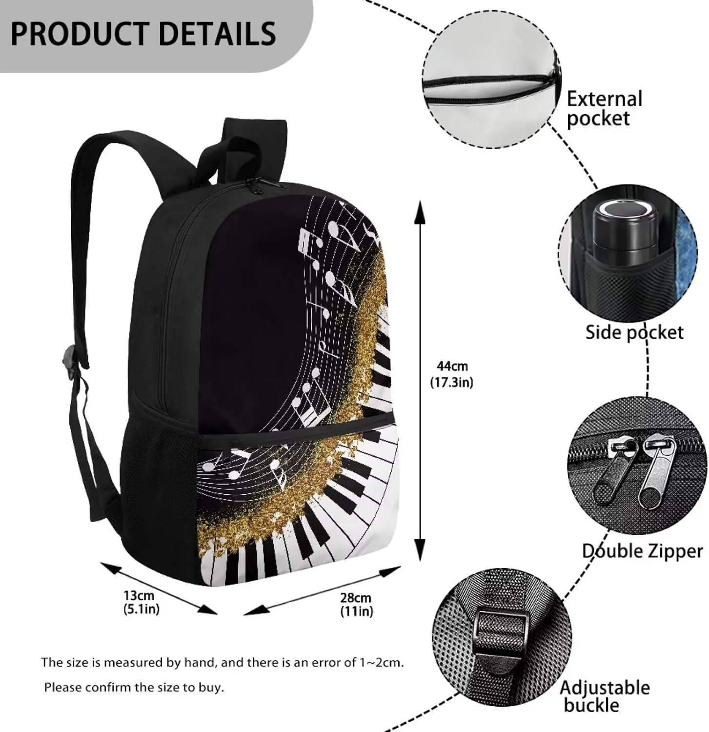 Piano Keys Music Notes Backpack for Girls Bookbag Primary School Daypack Elementary Students Knapsack