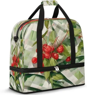 Picnic Cherries Travel Duffel Bag, Travel Essentials, Gym Bag for Women, Weekender Overnight Bag With Shoes Compartment, Carry On Bags for Airplanes
