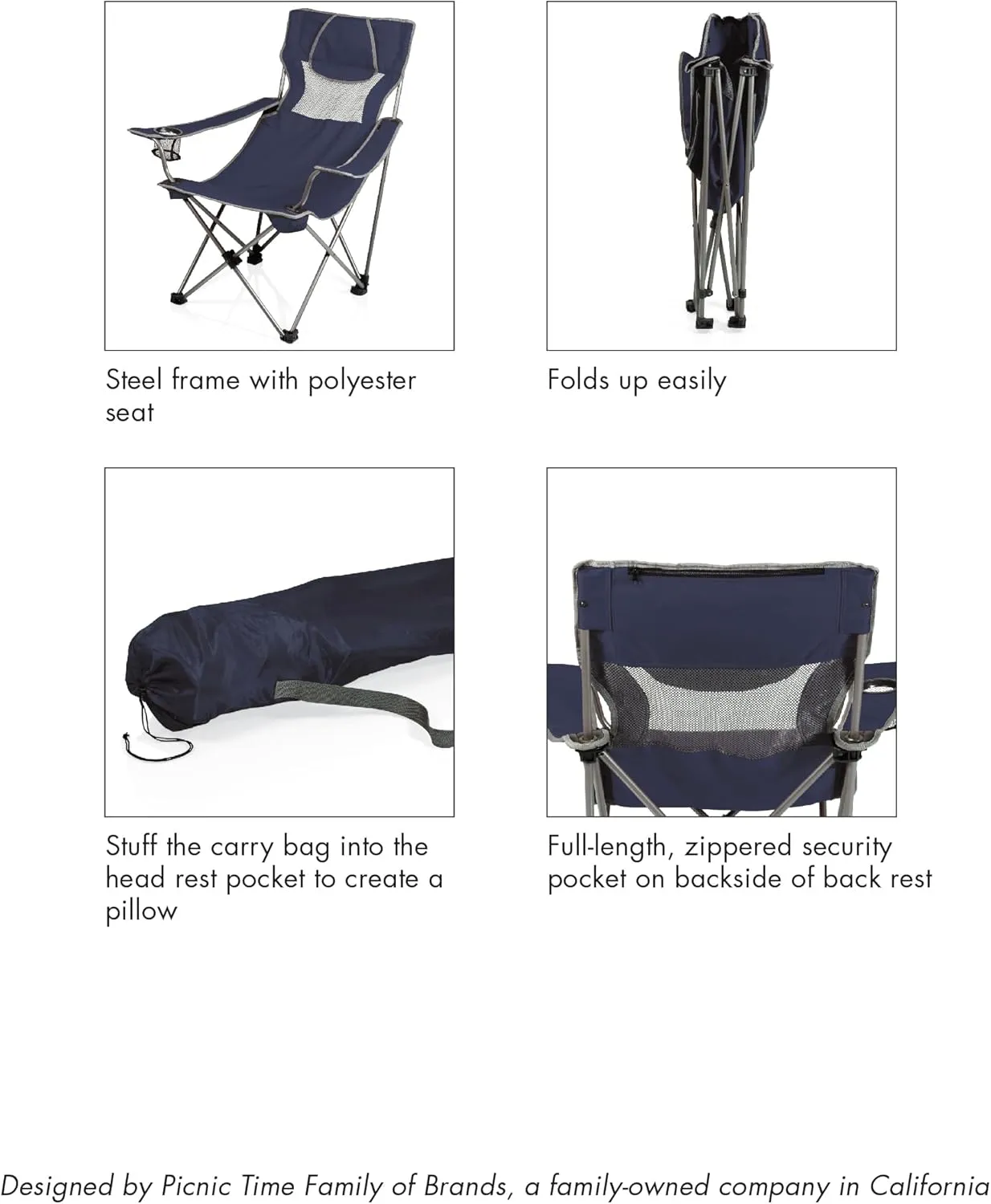 Picnic TIME NCAA Georgia Bulldogs Campsite Camping Chair, Picnic Chair, Outdoor Folding Chair with Carry Bag, Beach Chair, (Black with Gray Accents)