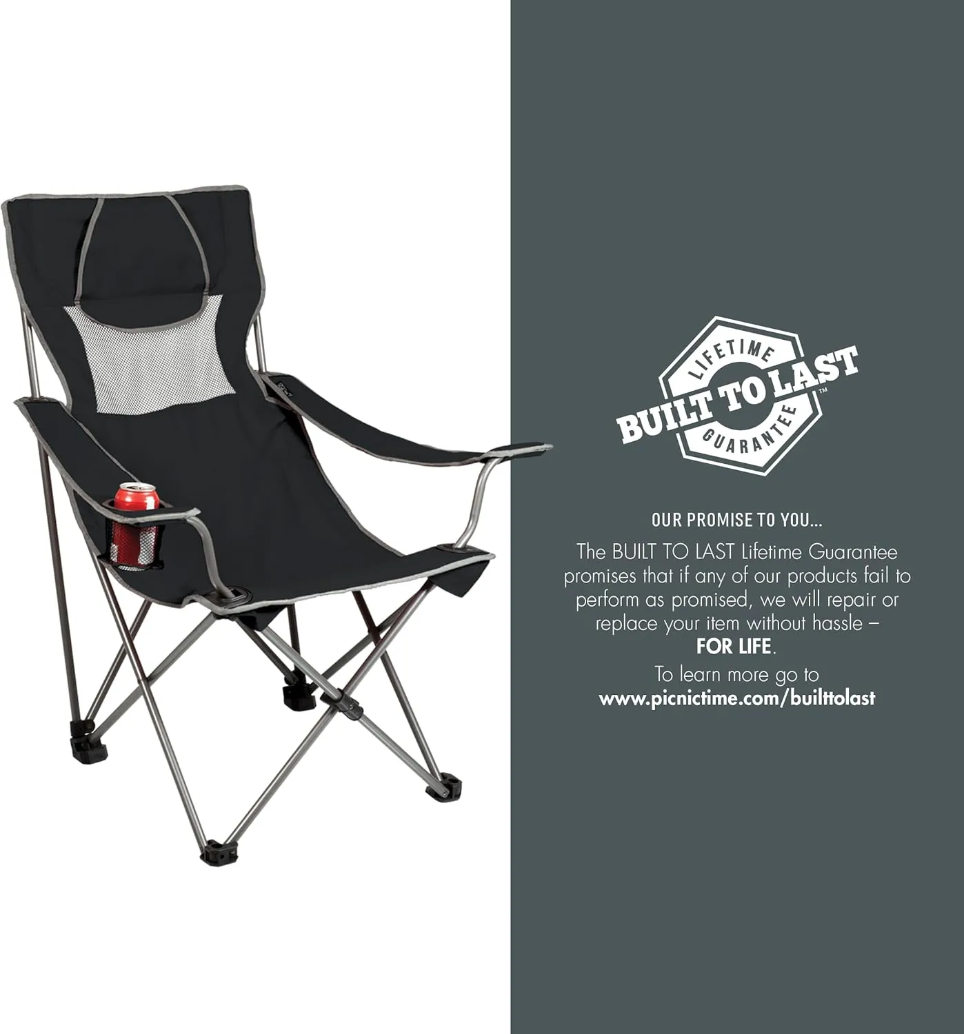 Picnic TIME NCAA Georgia Bulldogs Campsite Camping Chair, Picnic Chair, Outdoor Folding Chair with Carry Bag, Beach Chair, (Black with Gray Accents)