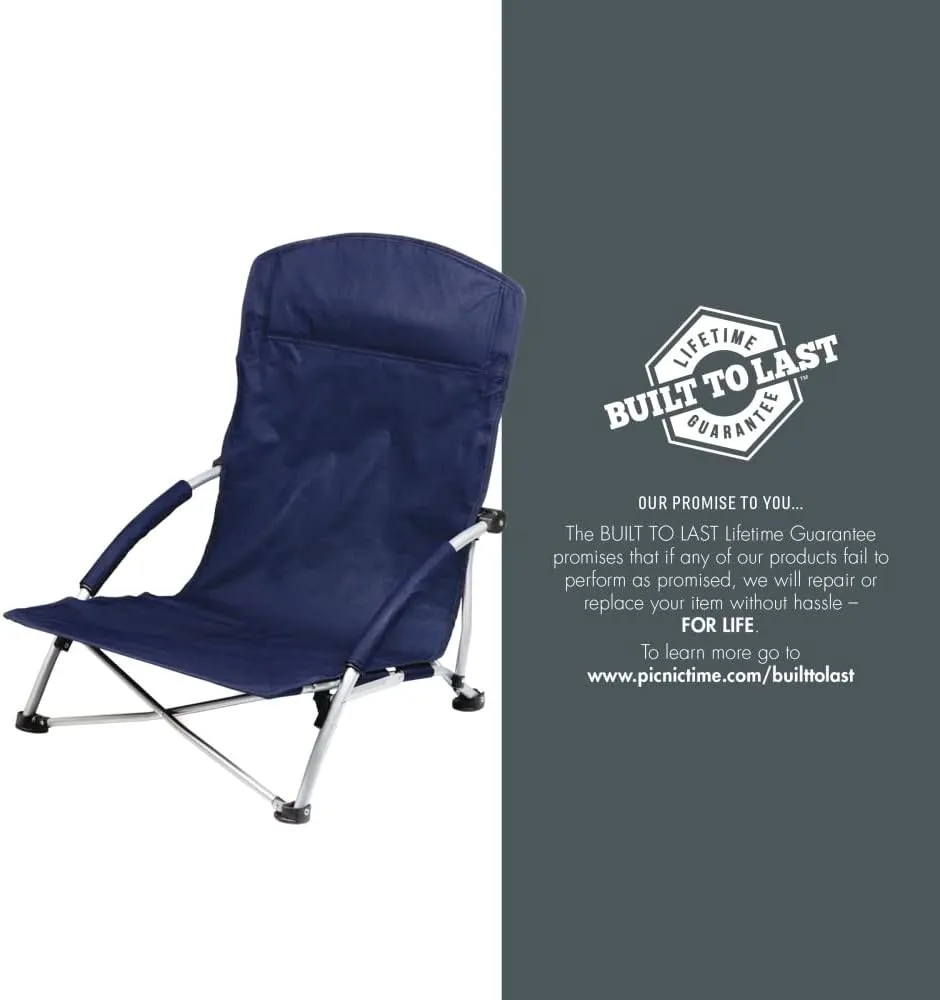 PICNIC TIME NCAA Tranquility Beach Chair with Carry Bag - Low Beach Chair for Adults - Low Lawn Chair
