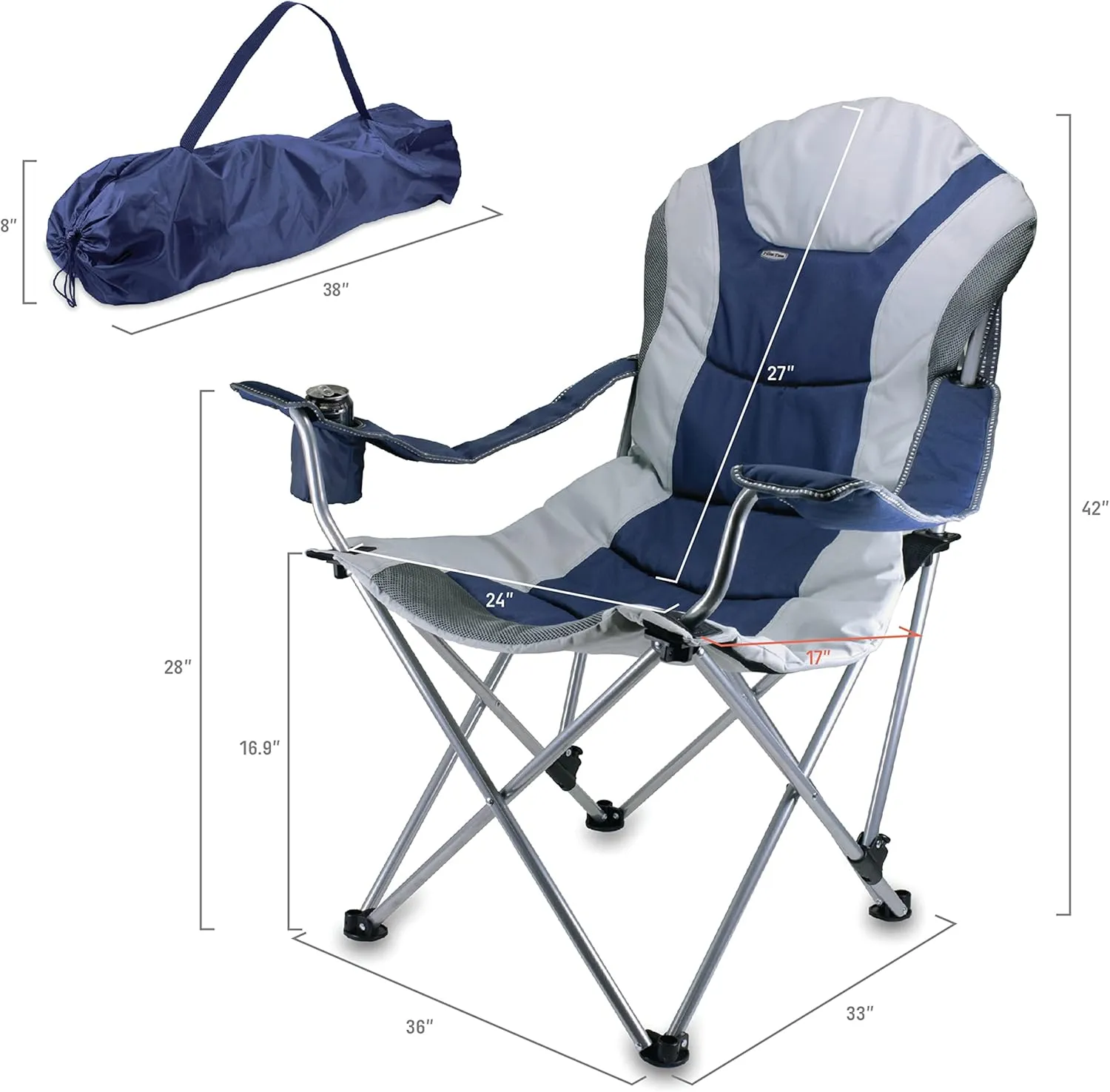 PICNIC TIME NFL Reclining Camp, Beach Adults, Sports Chair with Carry Bag