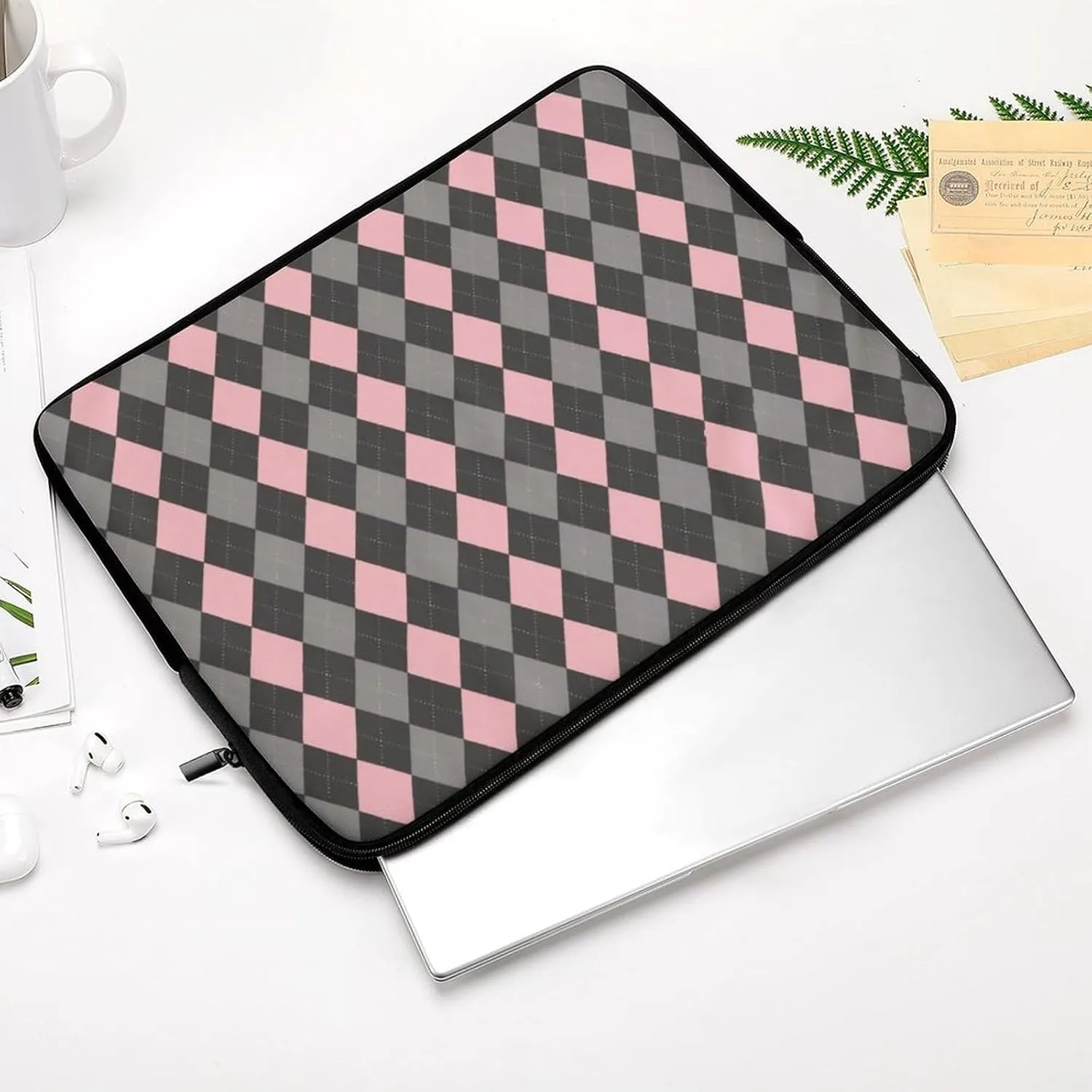 Pink Black Gray Argyle All Print Hands Free Withdrawal Laptop Bag Unisex