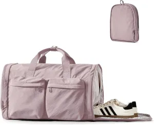 Pink Gym Bag for Women Men with Shoes Compartment, 3 in 1 Carry on Travel Duffel Bags with Trolley Sleeve, Lightweight & Water Resistant Gym Duffel Bag for Travel, Sports, Fitness & Workout