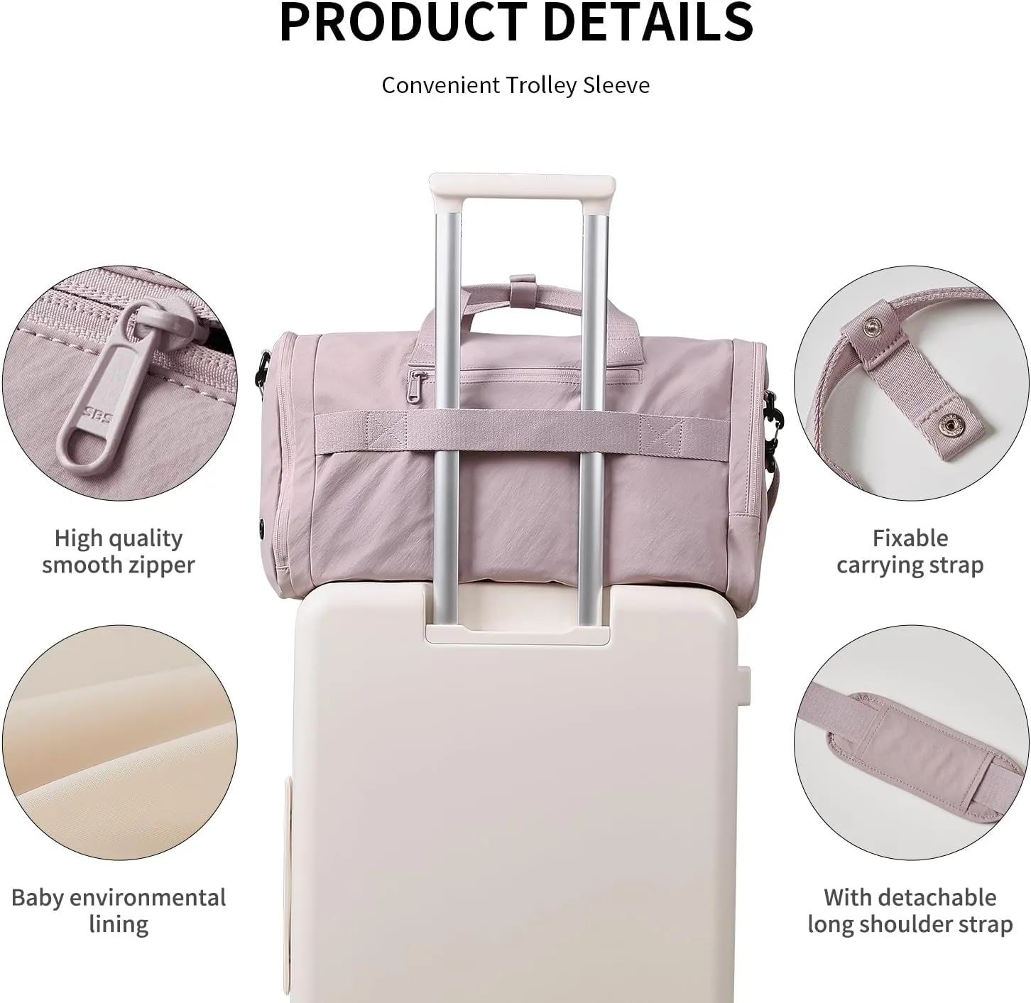 Pink Gym Bag for Women Men with Shoes Compartment, 3 in 1 Carry on Travel Duffel Bags with Trolley Sleeve, Lightweight & Water Resistant Gym Duffel Bag for Travel, Sports, Fitness & Workout