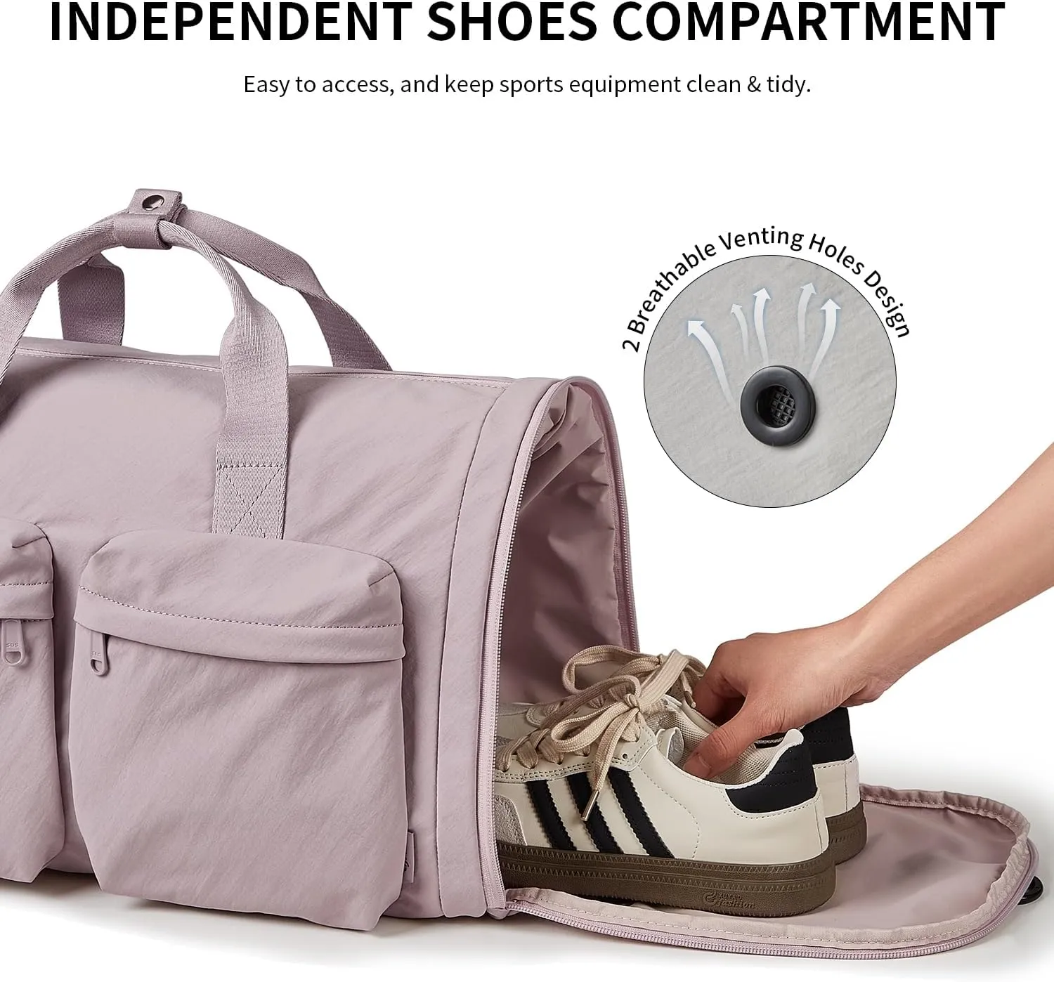 Pink Gym Bag for Women Men with Shoes Compartment, 3 in 1 Carry on Travel Duffel Bags with Trolley Sleeve, Lightweight & Water Resistant Gym Duffel Bag for Travel, Sports, Fitness & Workout