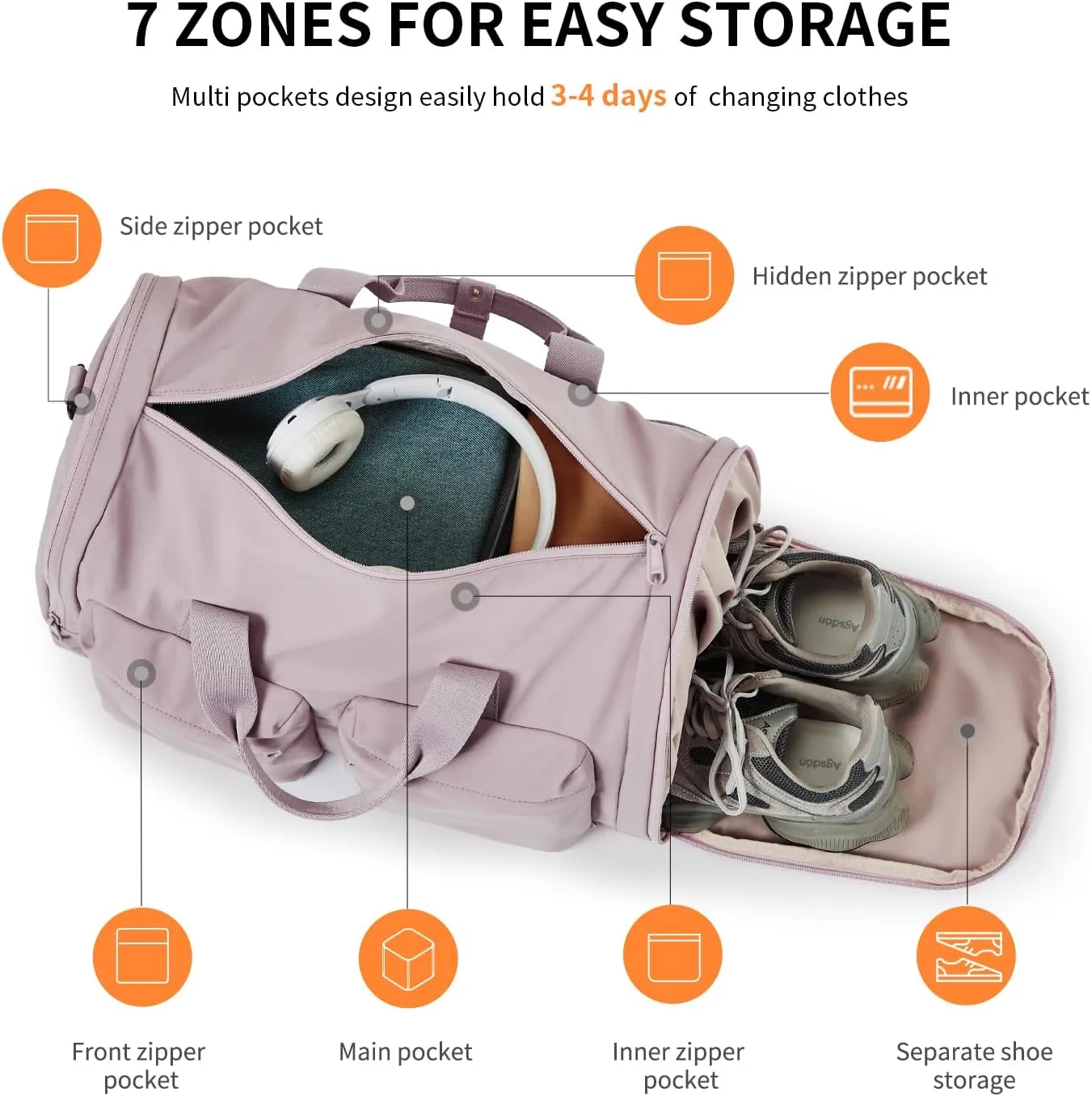 Pink Gym Bag for Women Men with Shoes Compartment, 3 in 1 Carry on Travel Duffel Bags with Trolley Sleeve, Lightweight & Water Resistant Gym Duffel Bag for Travel, Sports, Fitness & Workout