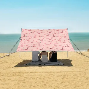 Pink Pig Face Pattern Beach Canopy Tent Anti-UV & Wind Resistant, Camping Sun Shelter Easy Setup Portable,Outdoor Shade Tents with Sandbags,Sand Shovels,Ground Pegs & Stability Poles