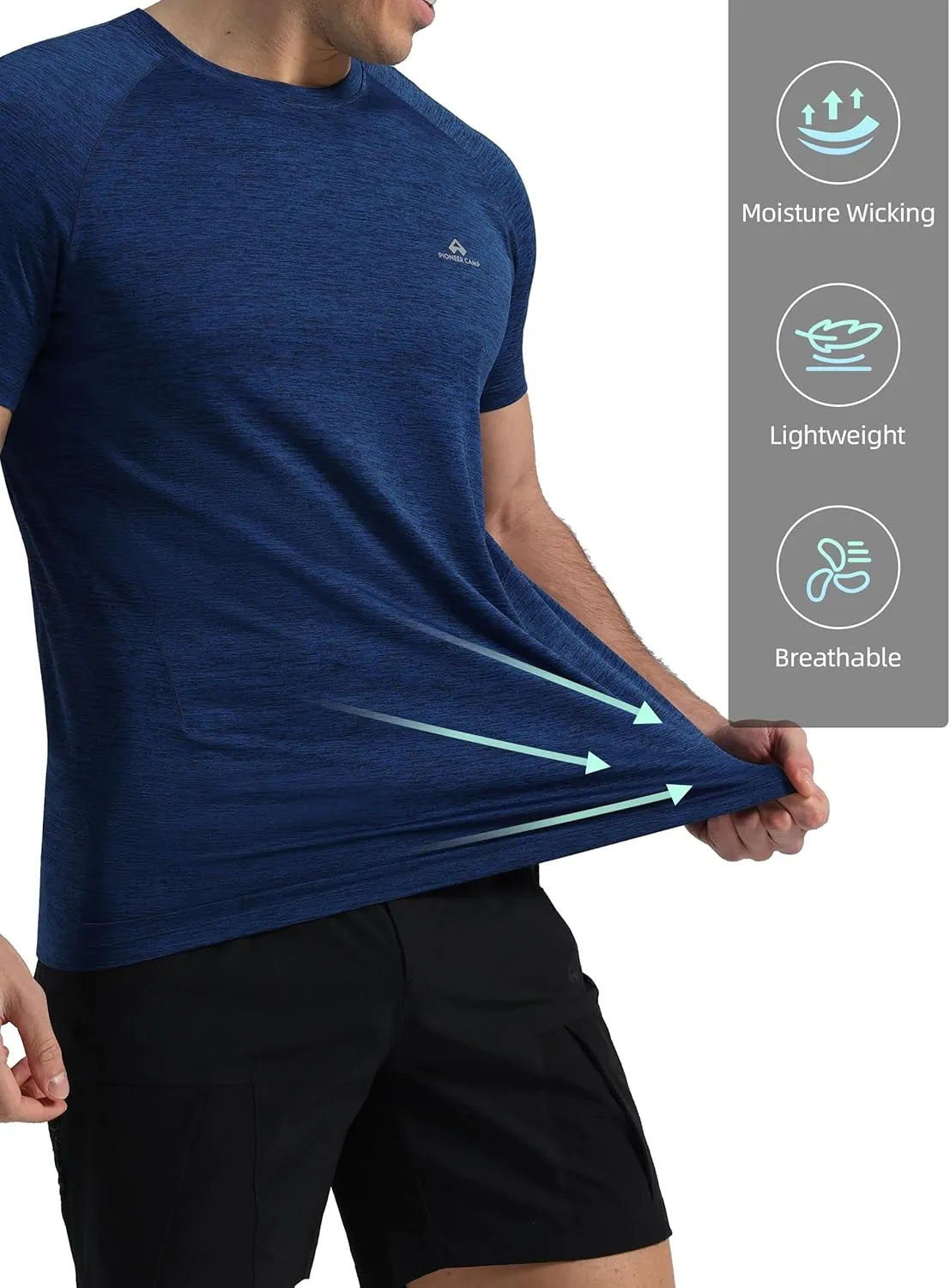 Pioneer Camp Mens Moisture Wicking Running Workout Shirt Performance Athletic T-Shirts UPF 50  Short Sleeve Active Gym Tops