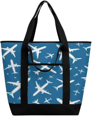 Plane Aircraft Airplane Jet Shopping Bags Insulated Lunch Bag Shoulder Grocery Bags for Work Travel Beach