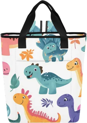 Playful Dinosaur Assembly Insulated Cooler Bag with Ice Pack，Large Capacity Waterproof Thermal Lunch Bag，Reusable Cooler Bags for Picnic, Travel