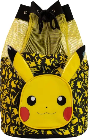 Pokemon Drawstring Bag | Pikachu Backpack With 3D Ears | Boys Swim Bag | Official Pikachu Merchandise | One Size Black