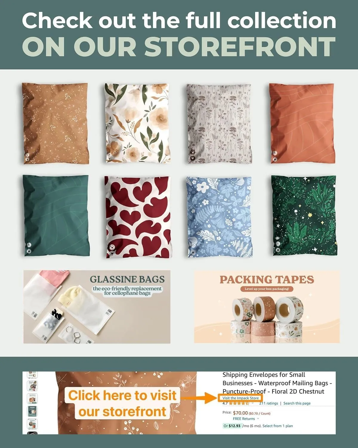 Poly Mailers 6x9-25 Pack Biodegradable Shipping Bags for Stationery and Small Accessories - Impack Self-Seal Waterproof Thick Mailing Envelope for Small Items - Pastel Petals
