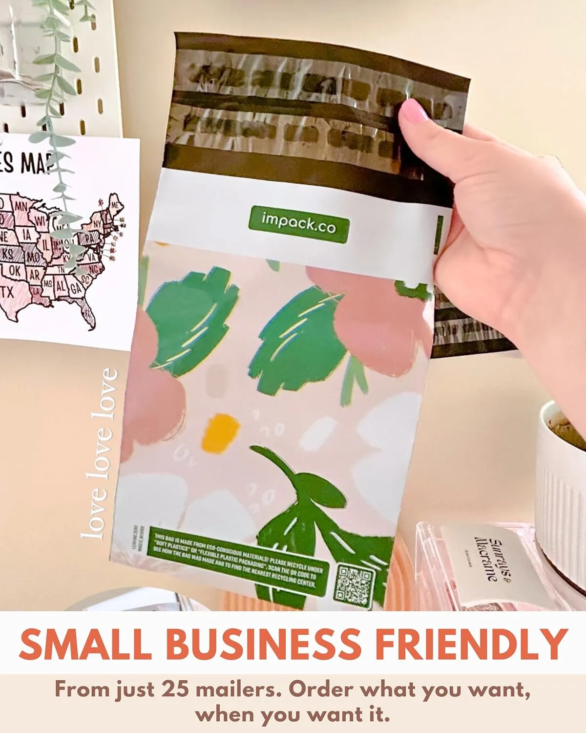 Poly Mailers 6x9-25 Pack Biodegradable Shipping Bags for Stationery and Small Accessories - Impack Self-Seal Waterproof Thick Mailing Envelope for Small Items - Pastel Petals