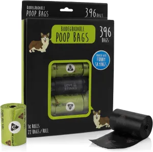 Poop Bags for Dogs, Biodegradable, Unscented, Dog Waste Bags with Sayings (396 Bags)
