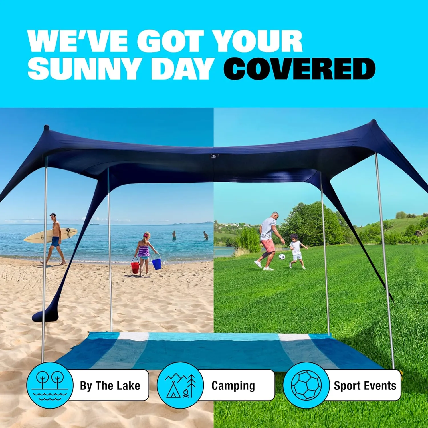 Pop Up Beach Tent Sun Shelter UPF50  with Sand Shovel, Ground Pegs and Stability Poles, Outdoor Shade for Camping Trips, Fishing, Backyard Fun or Picnics (Green 7x7.5 FT 4 Pole)