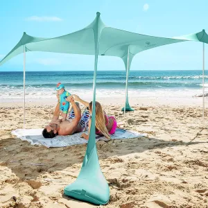 Pop Up Beach Tent Sun Shelter UPF50  with Sand Shovel, Ground Pegs and Stability Poles, Outdoor Shade for Camping Trips, Fishing, Backyard Fun or Picnics (Green 7x7.5 FT 4 Pole)