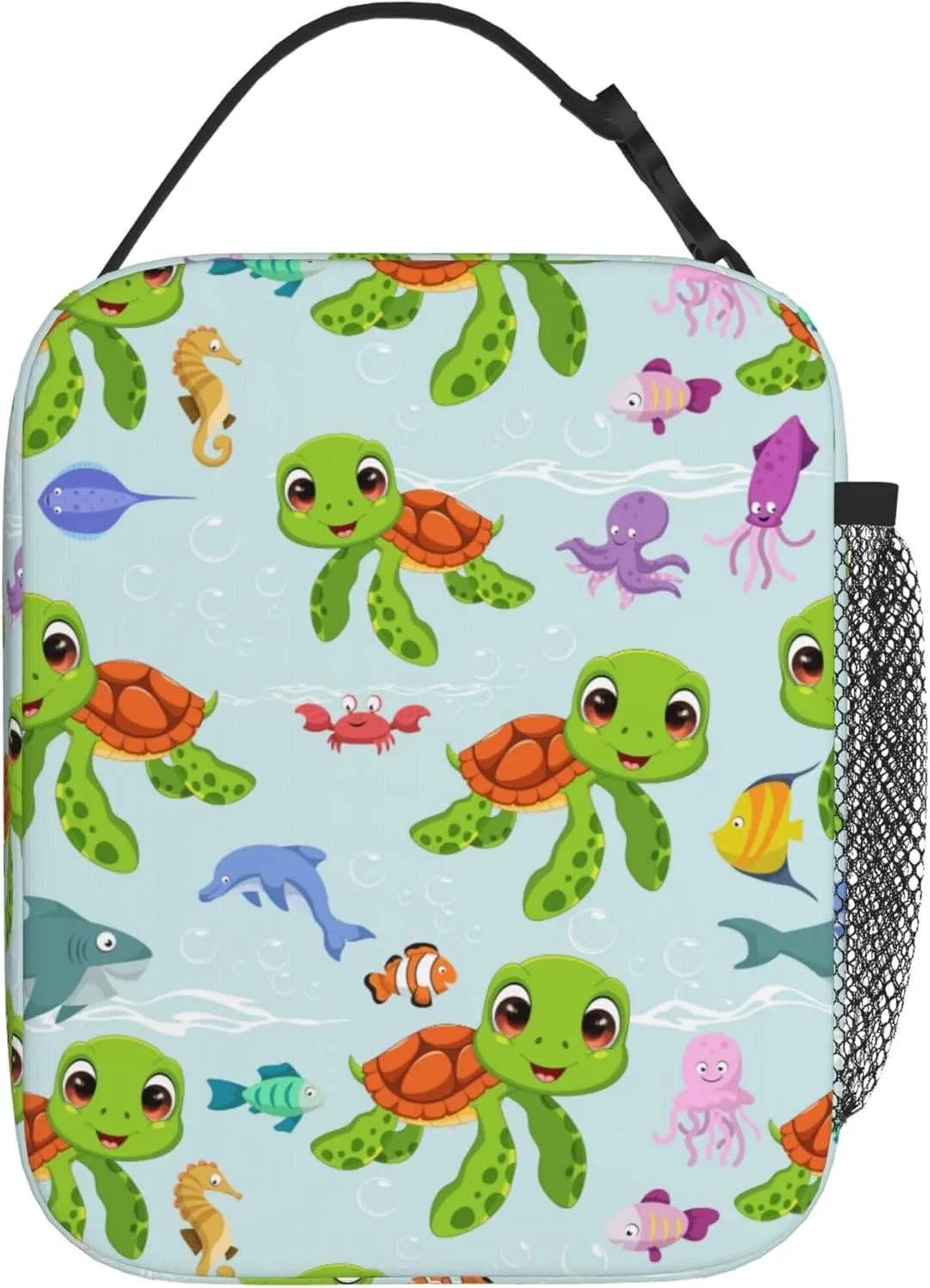 Portable Lunch Bag 3D printing Lunch Box Lightweight Lunchbox Reusable School Tote Bag for Boys, Gilrs, Kids and Youth (Ocean Turtle, One Size)