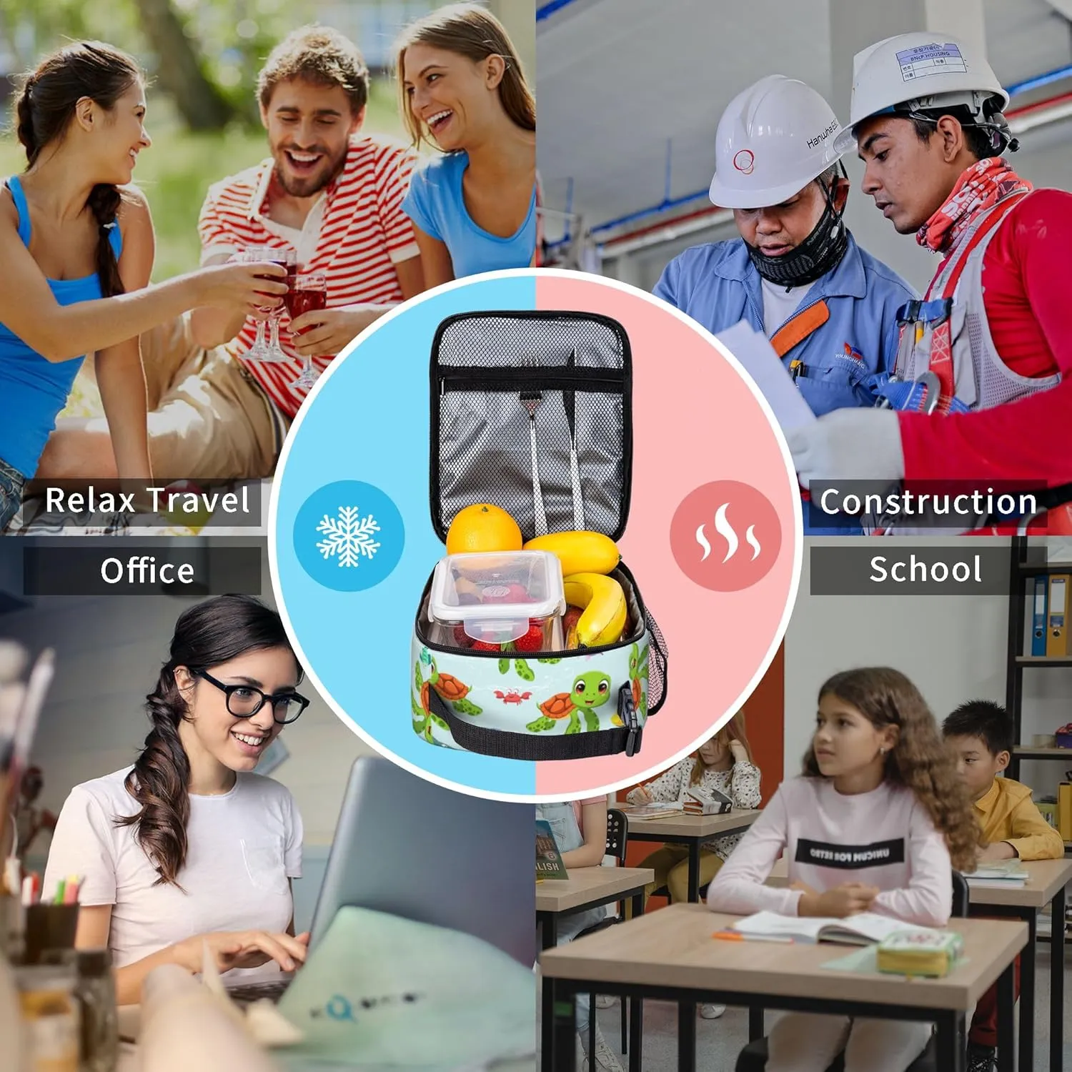 Portable Lunch Bag 3D printing Lunch Box Lightweight Lunchbox Reusable School Tote Bag for Boys, Gilrs, Kids and Youth (Ocean Turtle, One Size)