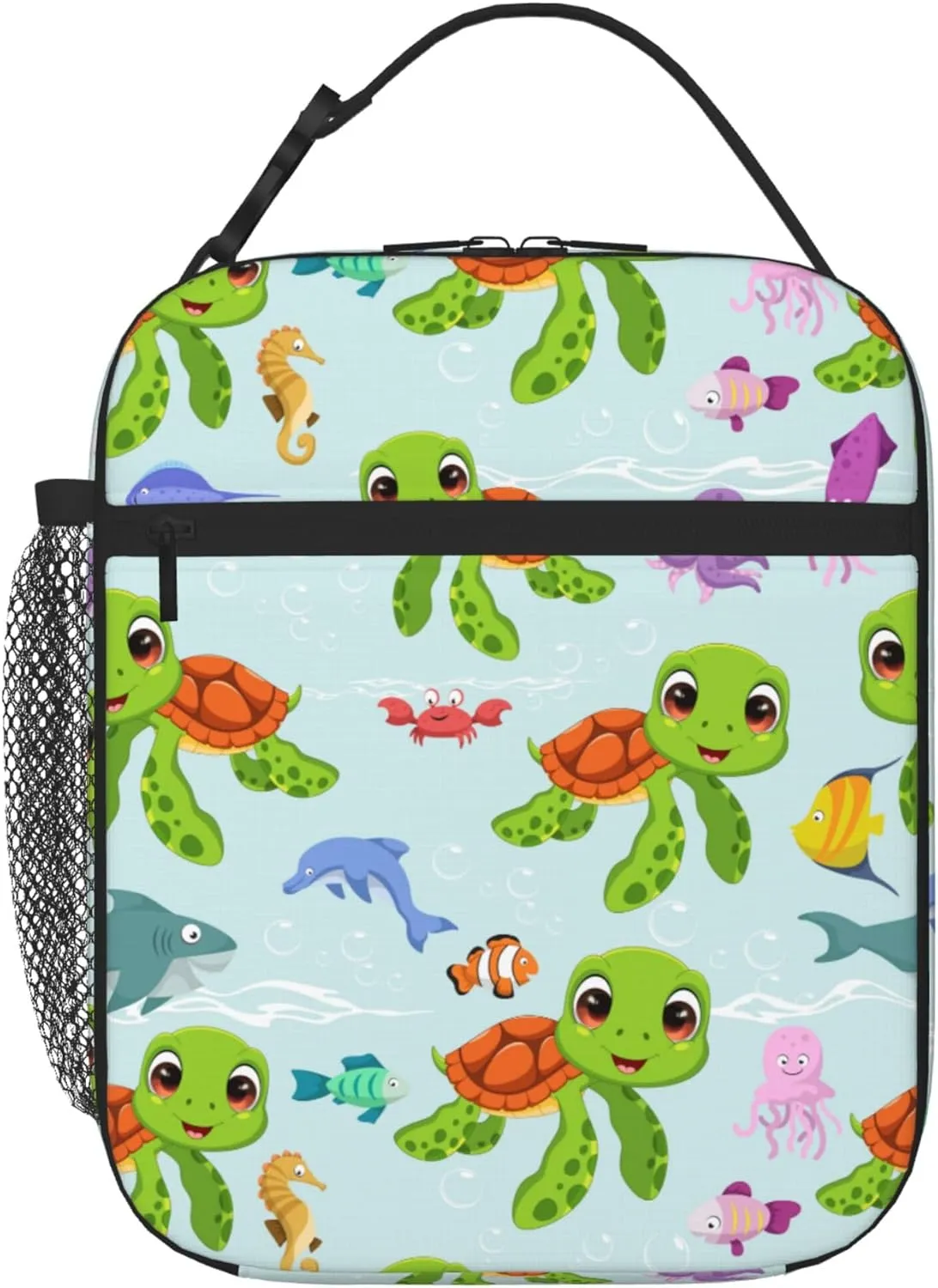 Portable Lunch Bag 3D printing Lunch Box Lightweight Lunchbox Reusable School Tote Bag for Boys, Gilrs, Kids and Youth (Ocean Turtle, One Size)