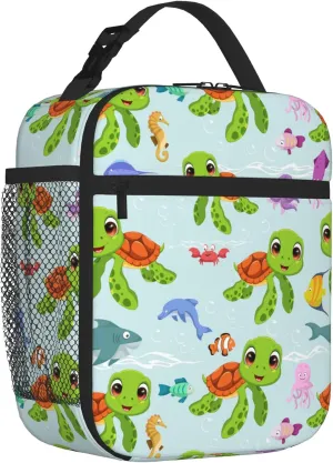 Portable Lunch Bag 3D printing Lunch Box Lightweight Lunchbox Reusable School Tote Bag for Boys, Gilrs, Kids and Youth (Ocean Turtle, One Size)