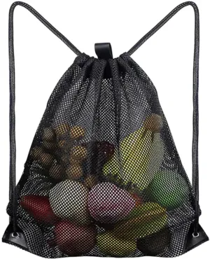 Portable Supermarket Fruit and Vegetable Drawstring Strap Pocket Beach Cloth Mesh Dirty Cloth Pull Rope Backpocket