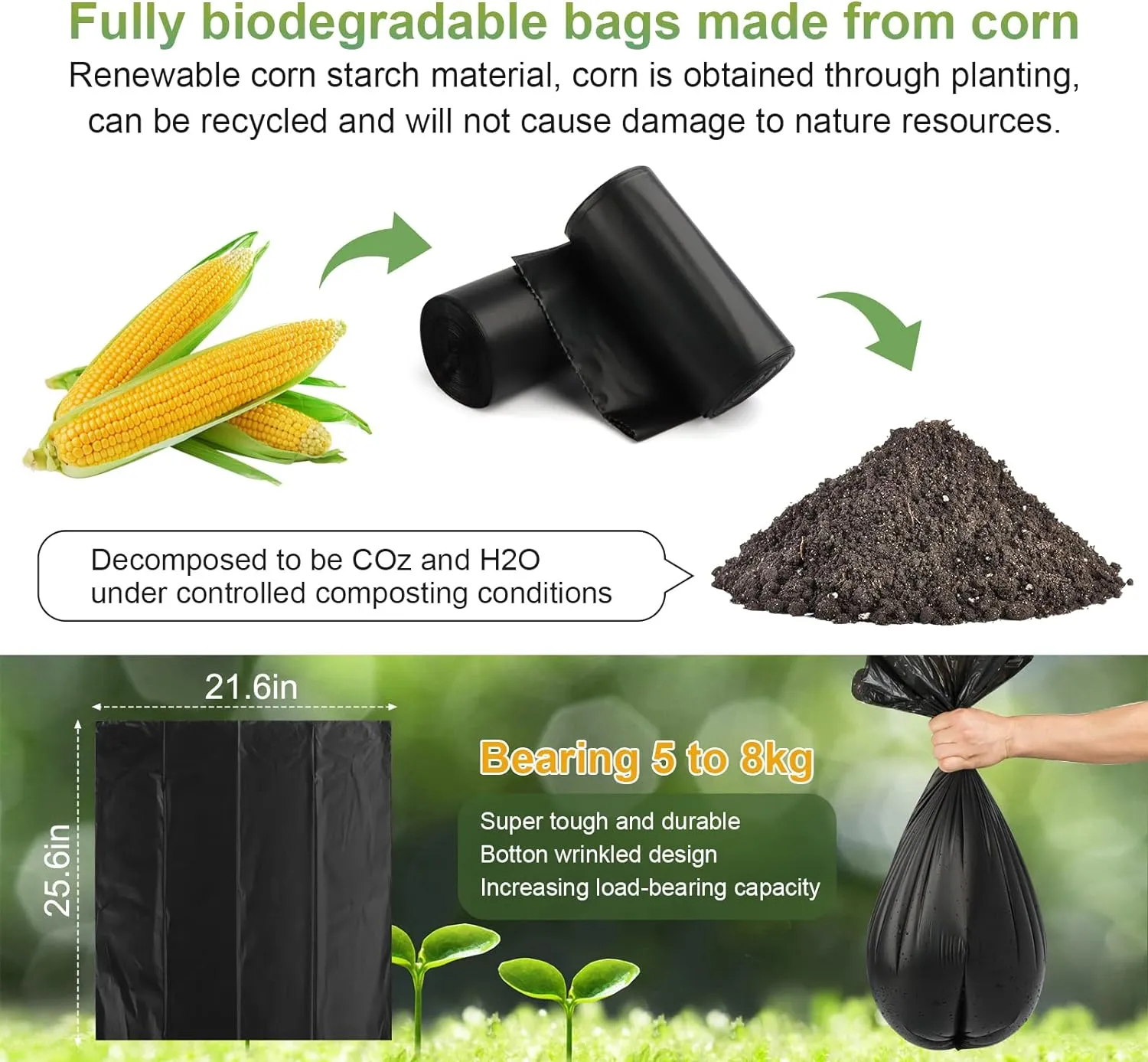 Portable Toilet Bags for Camping: 40 Liners Toilet Replacement Bags, 100% Compostable & Biodegradable, 8 Gallon Thickened Bucket Liner for Outdoor Boating Trip, Trash Bags Plastic Free